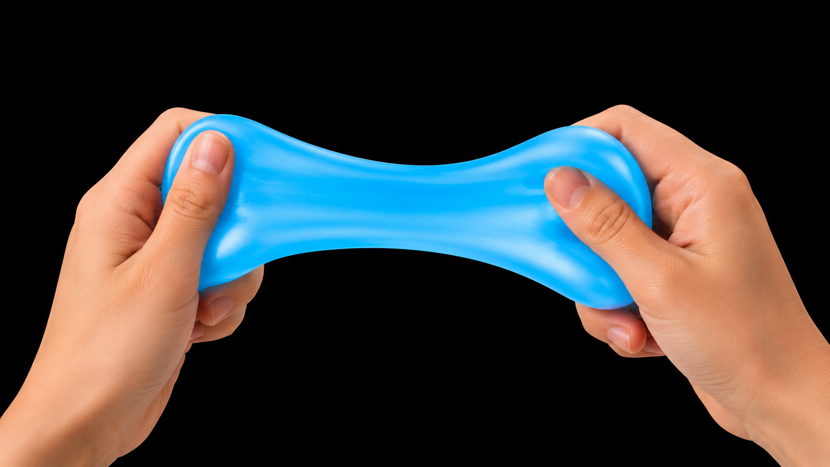 Stretching a blue Plimbo cube between two hands